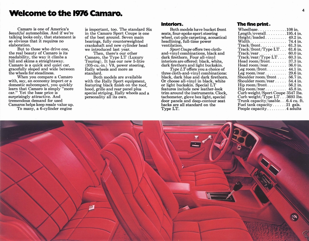 1976 Chev Camaro Revised Brochure Page 5